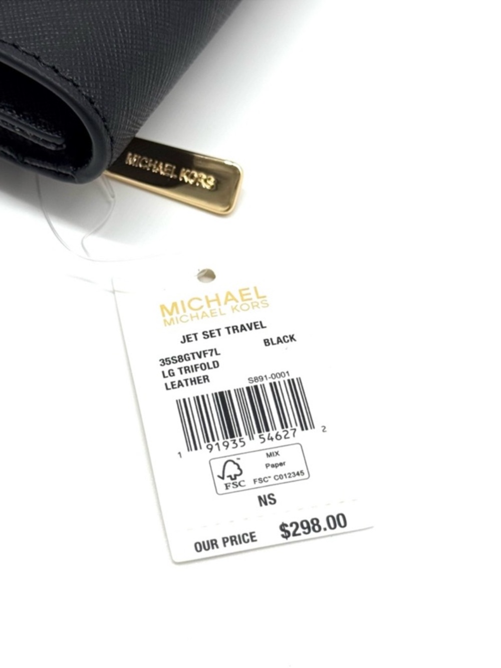 Michael Kors Large Trifold Wallet Black/Gold - Picture 7 of 7